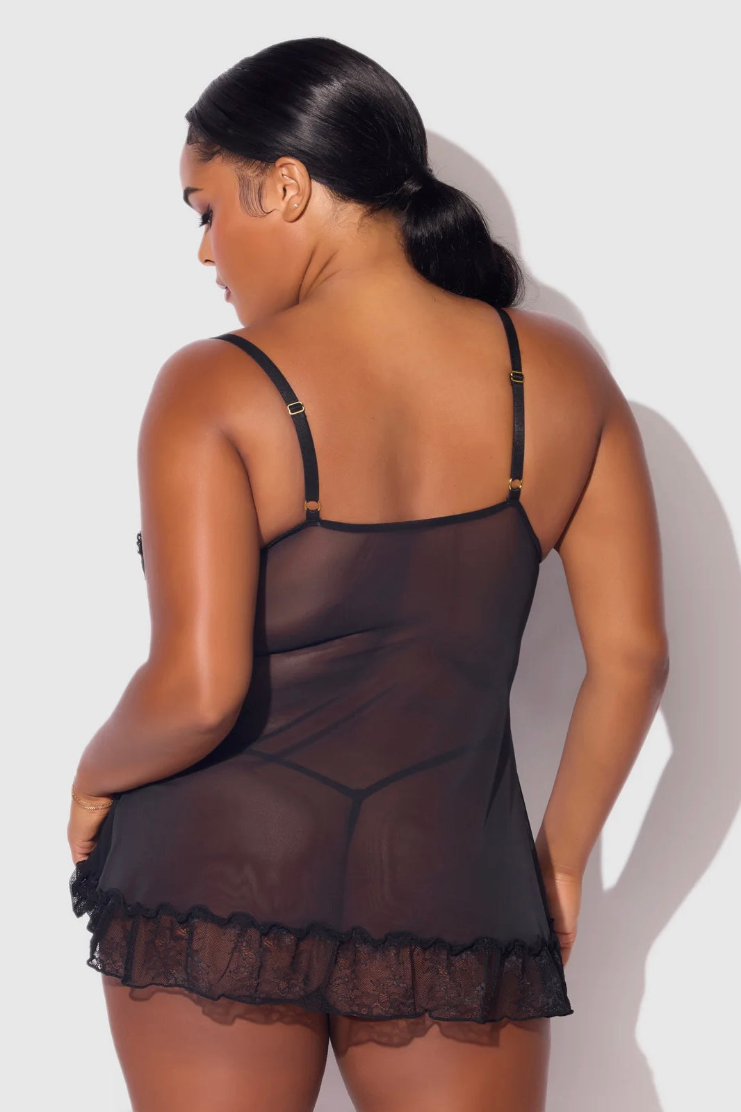 Plus size Kiki babydoll and g-string set black
