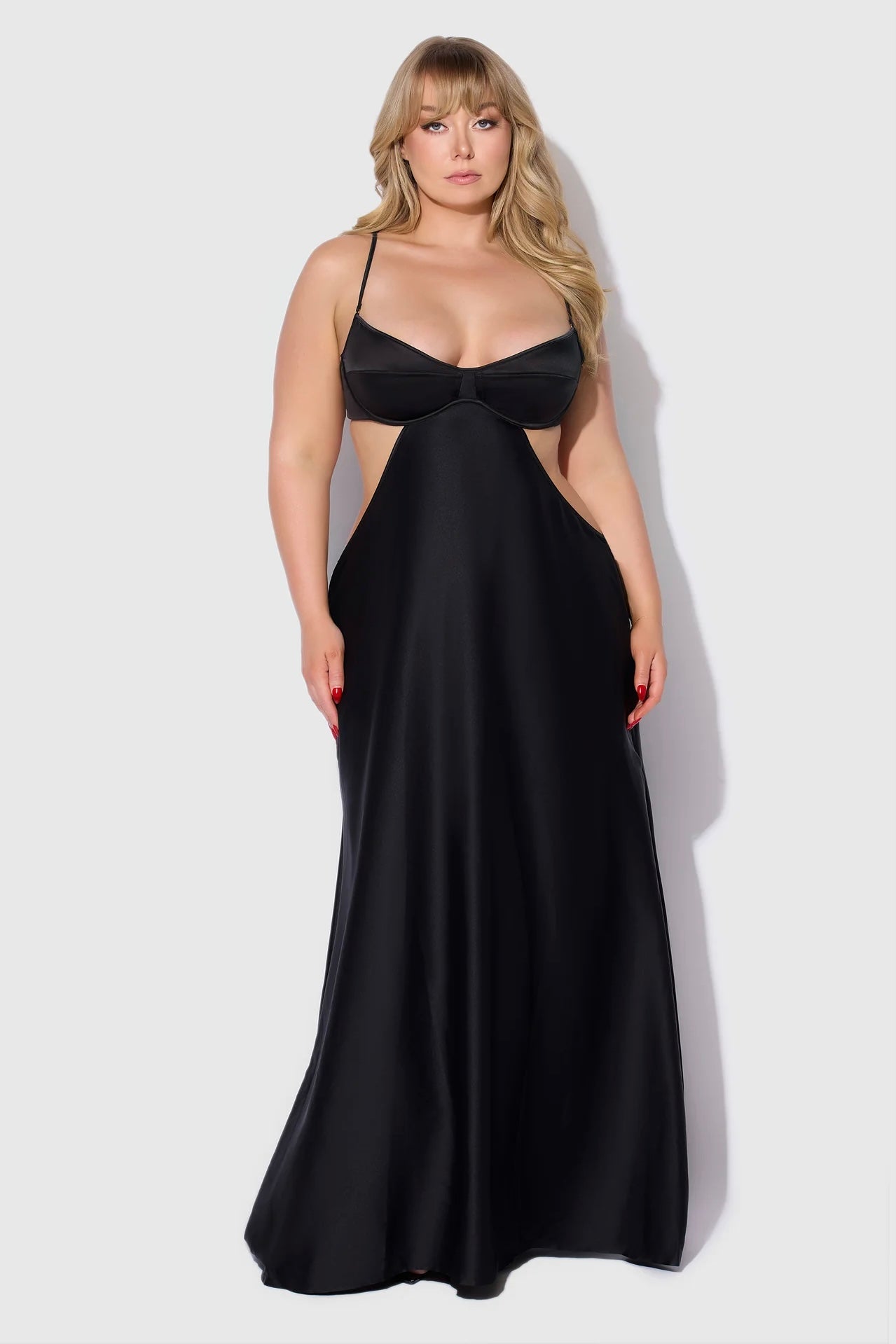 Plus size Brigeta satin long gown black