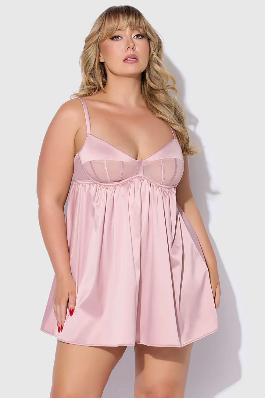 Plus size Brigeta satin babydoll and g-string