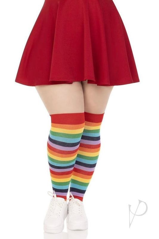 Spandex Acrylic Rainbow Striped Thigh Highs