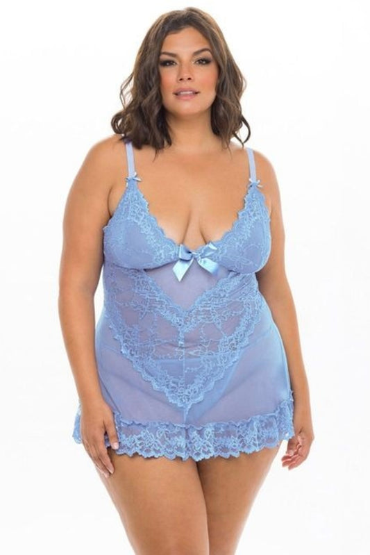 Plus size Valentine babydoll brunnera blue
