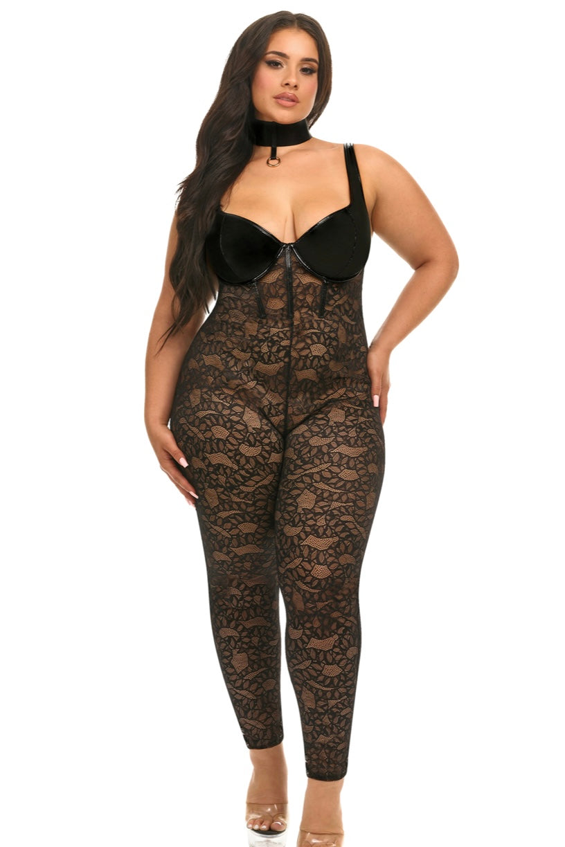 Plus size bustier lace catsuit