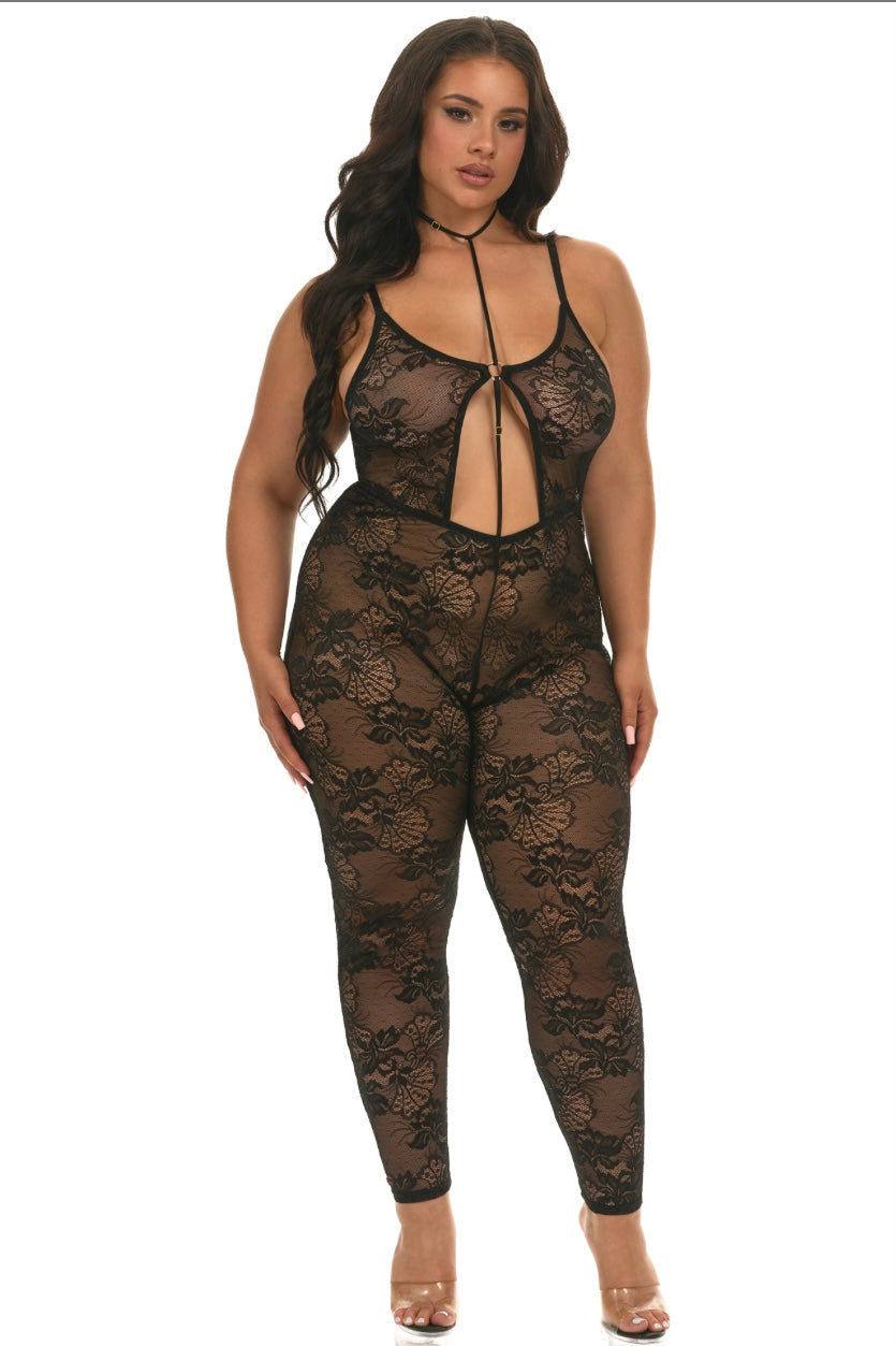 Plus size Presley choker lace catsuit