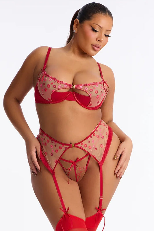 Plus size Angelina open,garter and bow g-string set