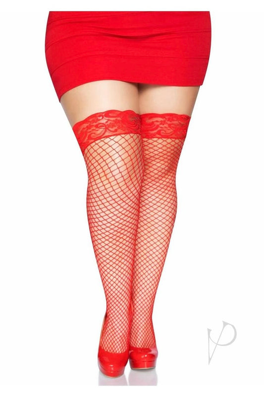 Thigh Highs with Stay Up Silicone Lace Top Red
