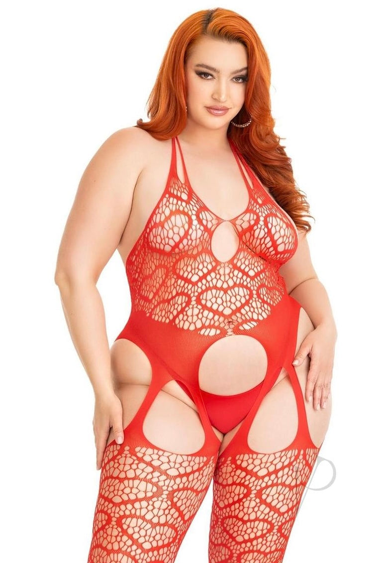 Plus size Love Hangover Heart Plus Net Bodystocking red