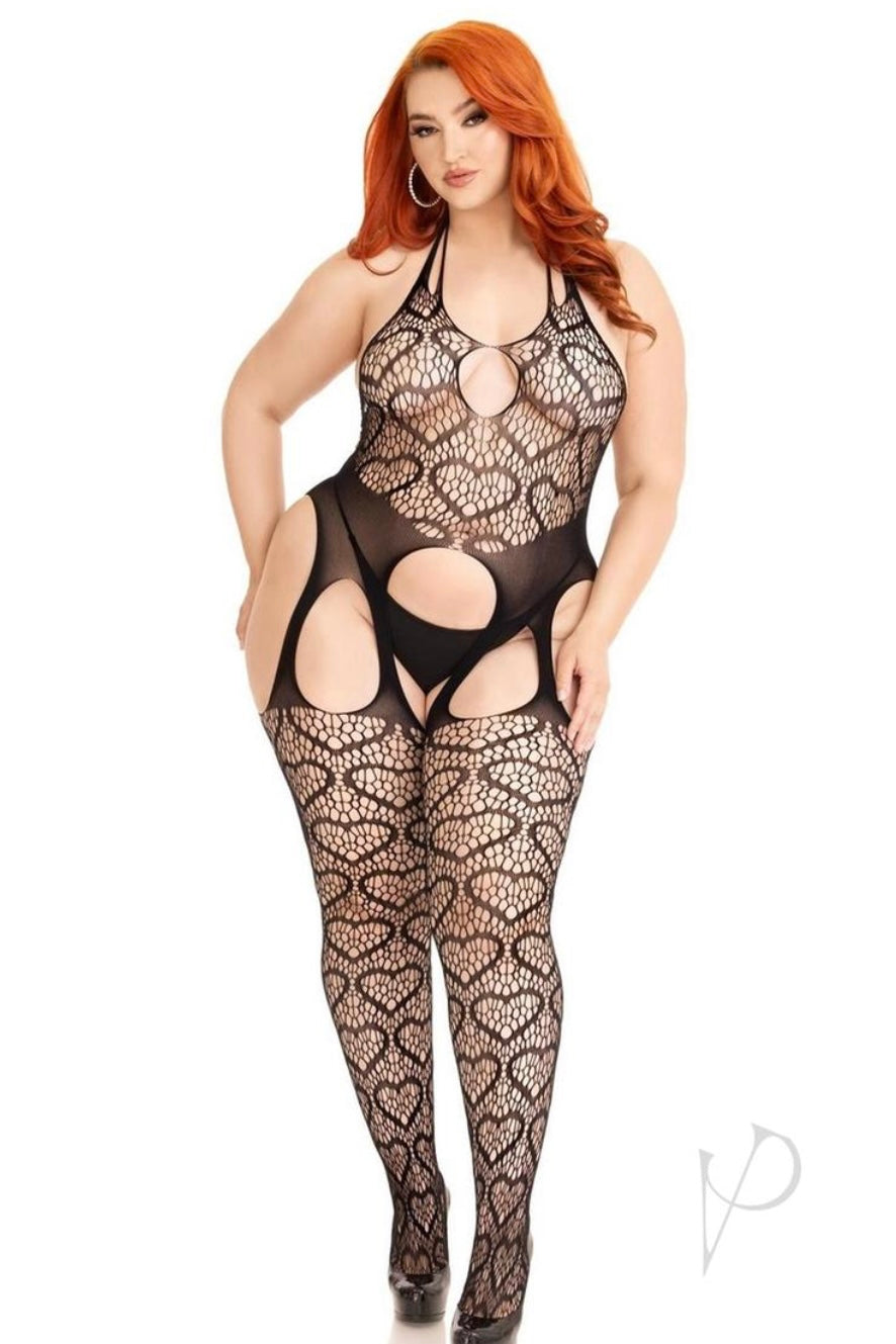Plus size Love Hangover Heart Plus Net Bodystocking black