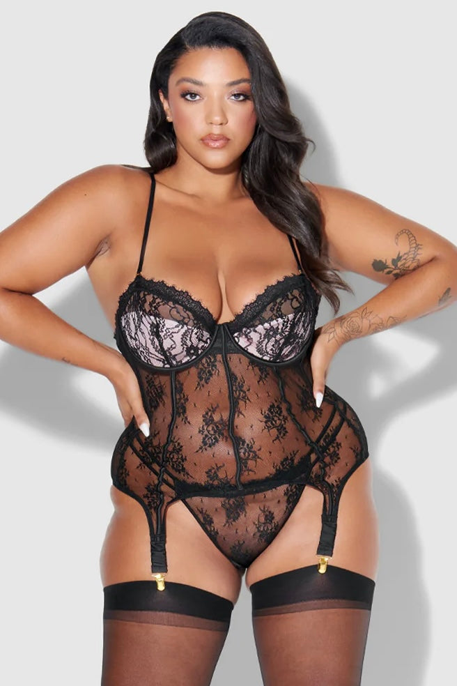 Plus size Jocelyn underwire corset and g-string set