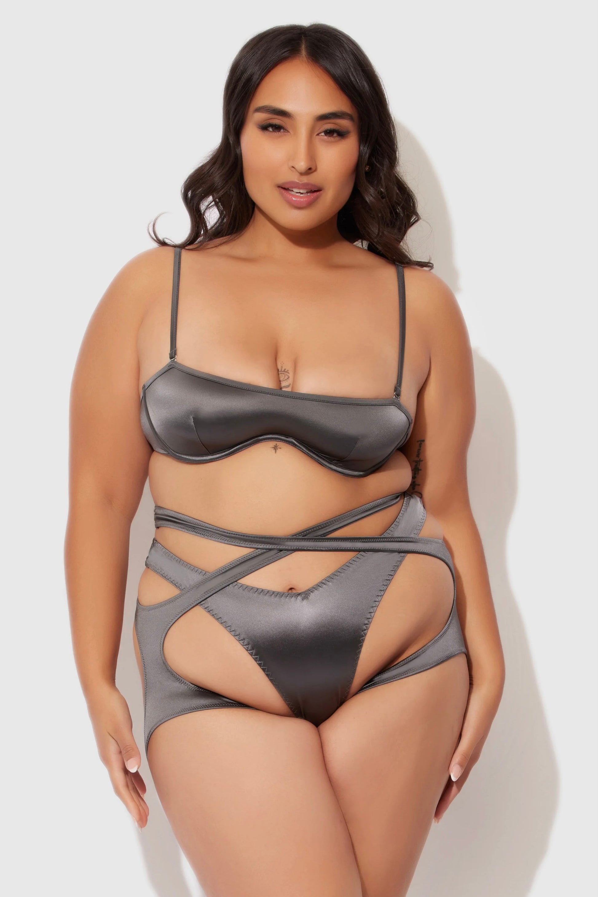 Plus size Zoe bandeau bra ,wrap garter and tanga set
