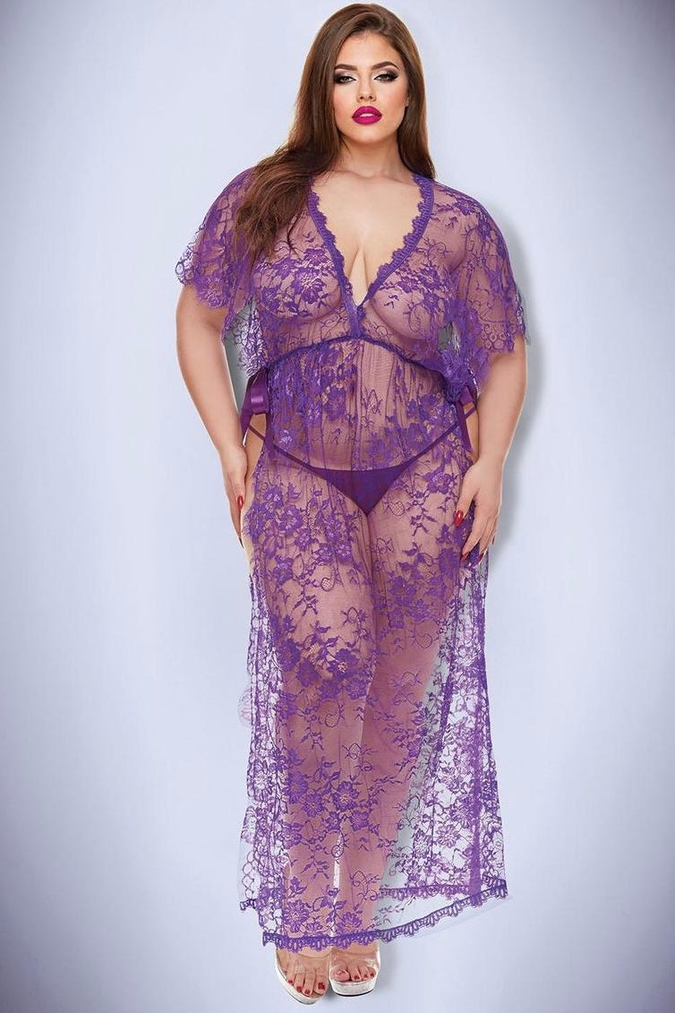Plus size Desire lace gown purple