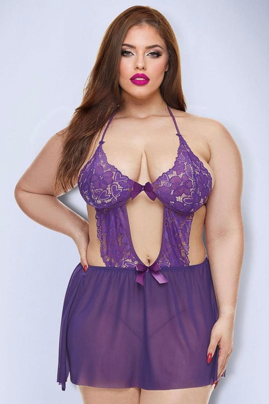 Plus size Amelie lace babydoll purple