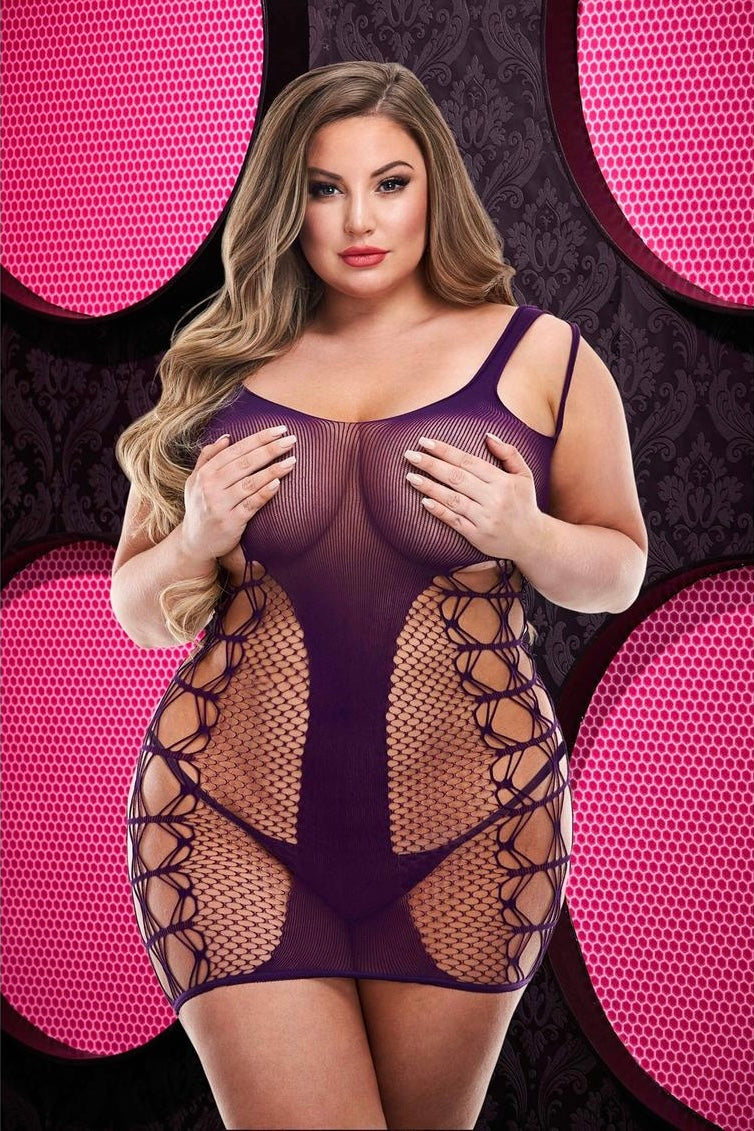 Plus size jacquard mini dress purple