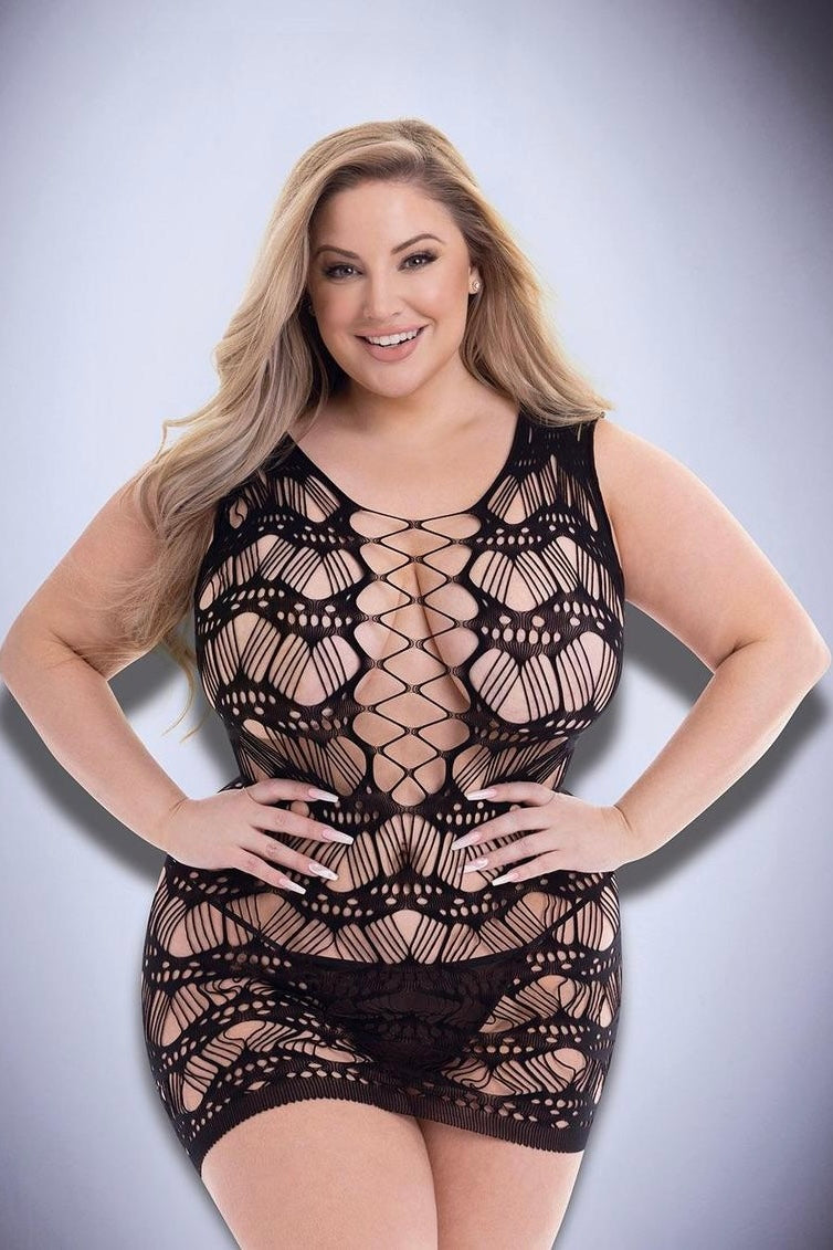 Plus size corset front lace mini dress