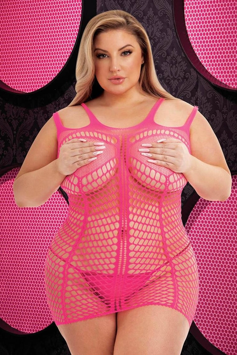 Plus size shredded mini dress pink