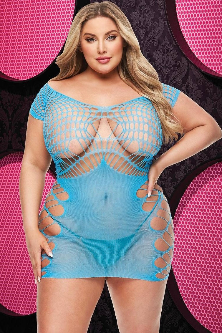 Plus size fishnet and halter mini dress