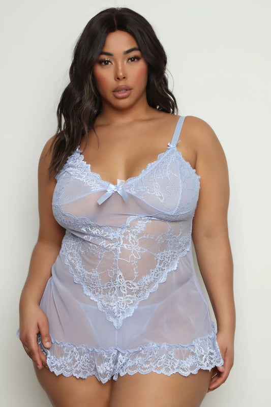 Plus size Valentine babydoll brunnera blue