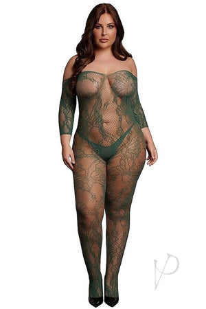 Plus size Long Sleeved Bodystocking green