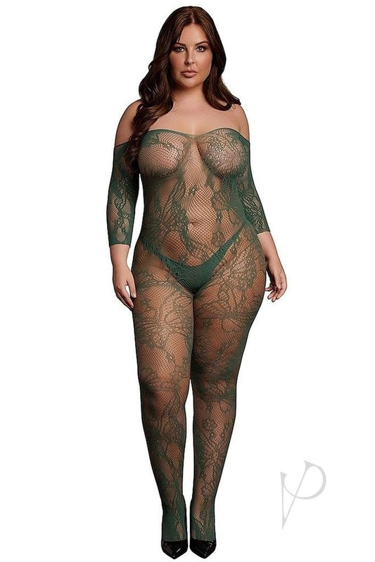 Plus size Long Sleeved Bodystocking green