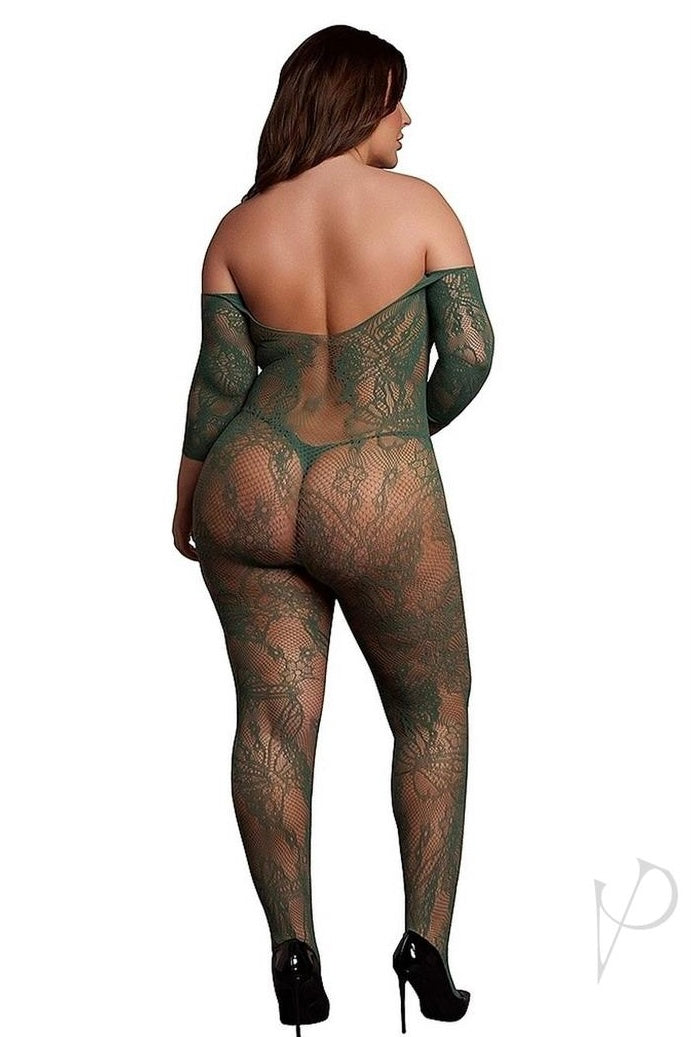 Plus size Long Sleeved Bodystocking green