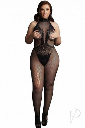 Plus size Fishnet Lace Bodystocking black