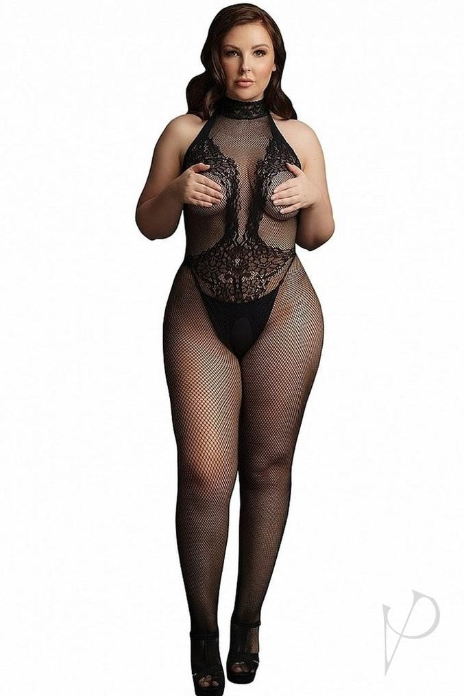 Plus size Fishnet Lace Bodystocking black