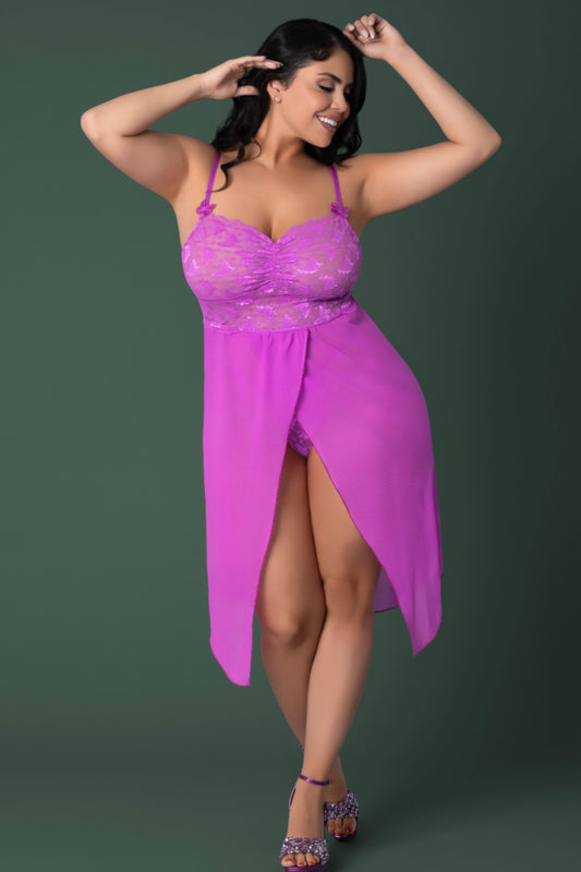 Plus size Elegant Lace & Mesh robe