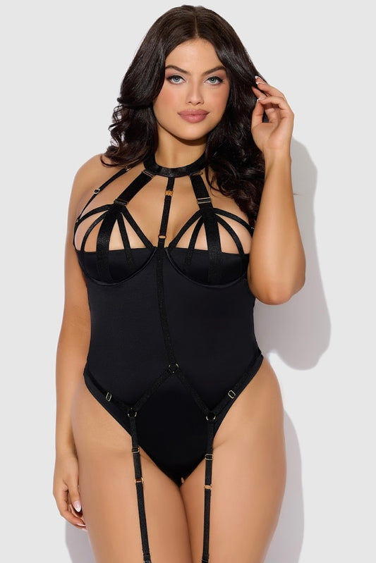 Plus size Devon strappy harness teddy