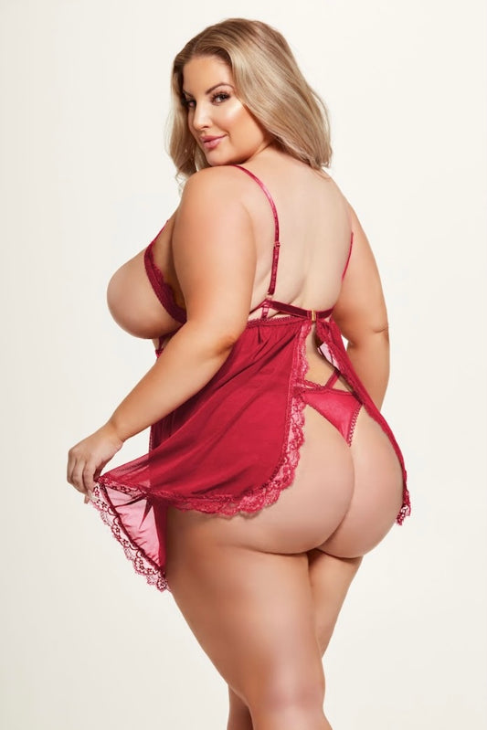 Plus size Bianca open cup babydoll red