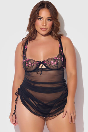 Plus size Harper chemise and G-string black-pink