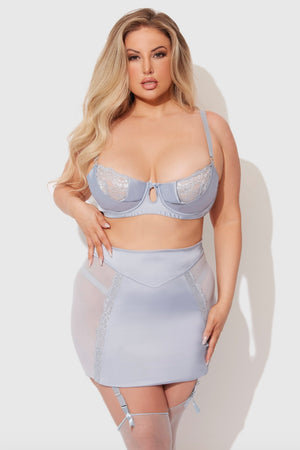 Plus size satin and lace bra , skirt and tanga set