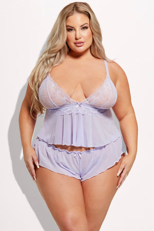 Plus size Lace and mesh cami and short