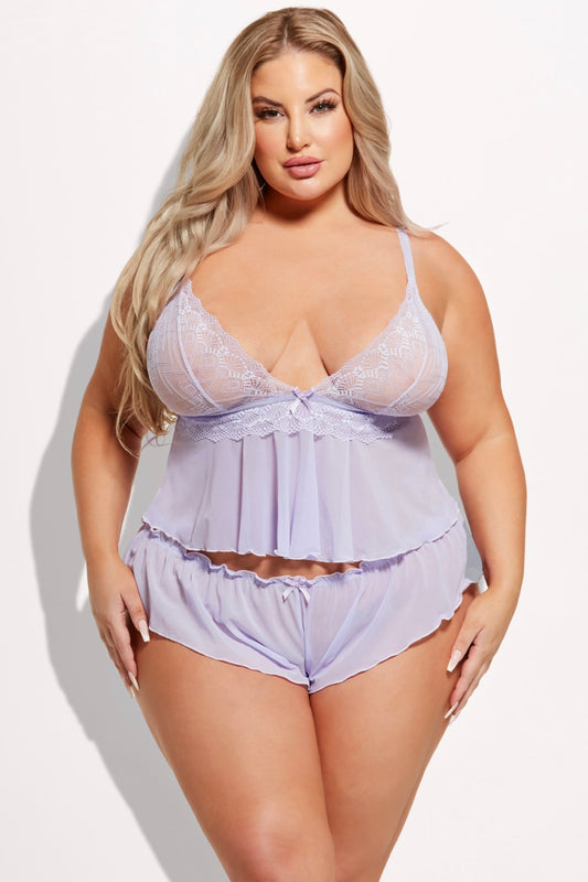 Plus size Lace and mesh cami and short