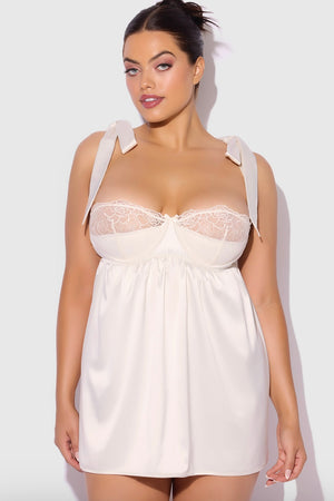 Plus size Rosalie satin lace  babydoll ivory