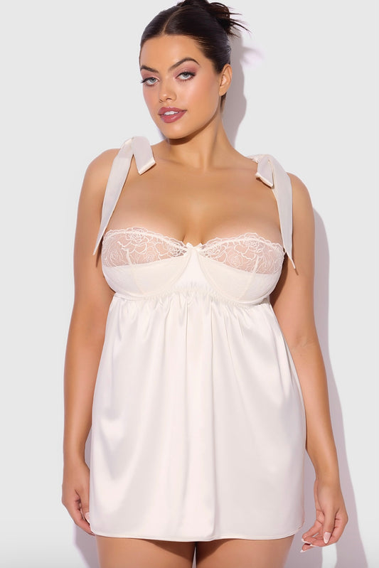 Plus size Rosalie satin lace  babydoll ivory