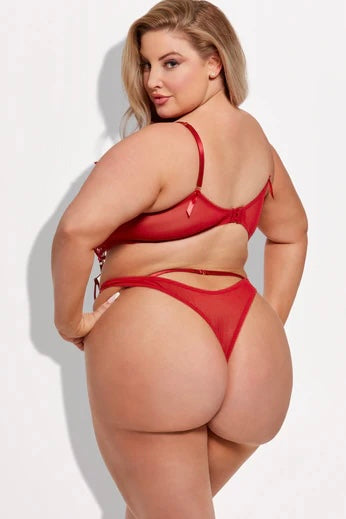 Plus size Rosalie garter bralette and tanga set red