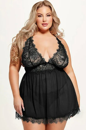 Plus size Mila eyelash babydoll black