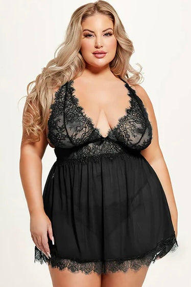 Plus size Mila eyelash babydoll black