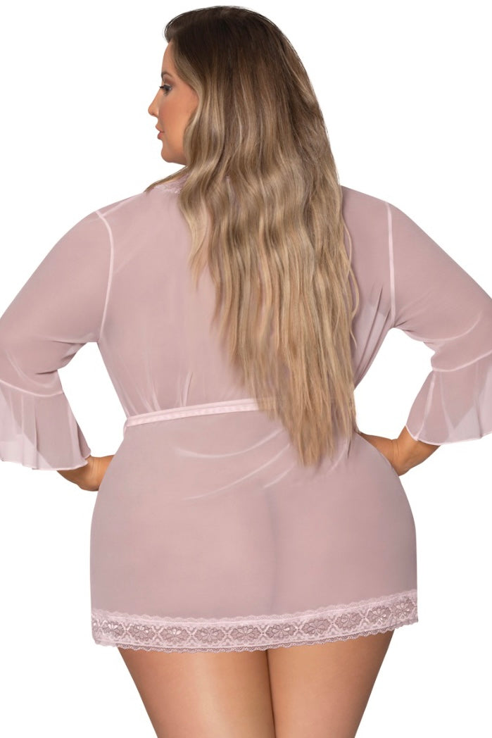 Flutter Sleeve Robe with Lace Trim blush - CurvynBeautiful 