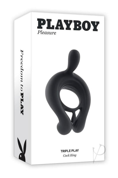 Playboy Triple Play Rechargeable Silicone Cock Ring with Remote Control - Black - CurvynBeautiful 