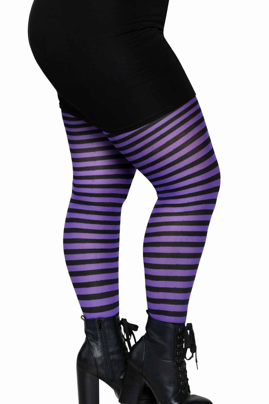 Striped tights black/purple - CurvynBeautiful 