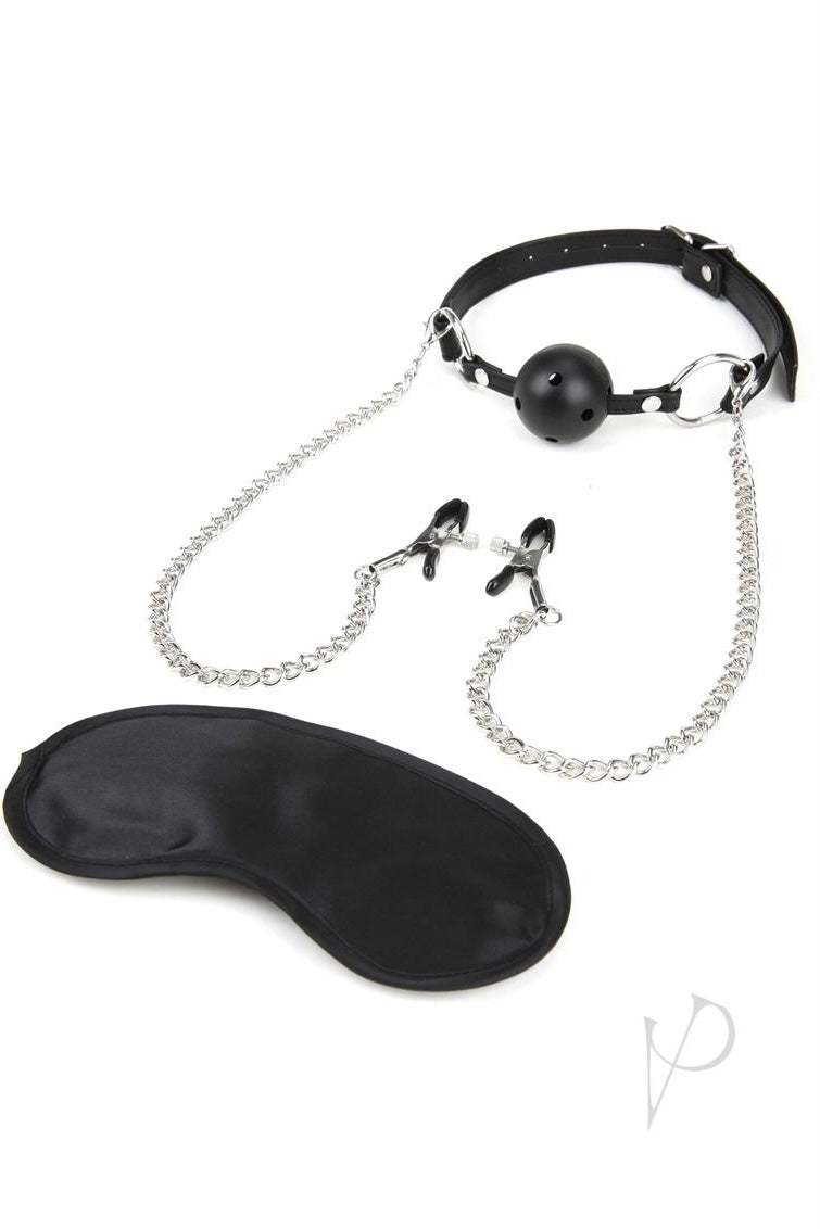 Lux Fetish Breathable Ball Gag with Nipple Clamps Adjustable - CurvynBeautiful 