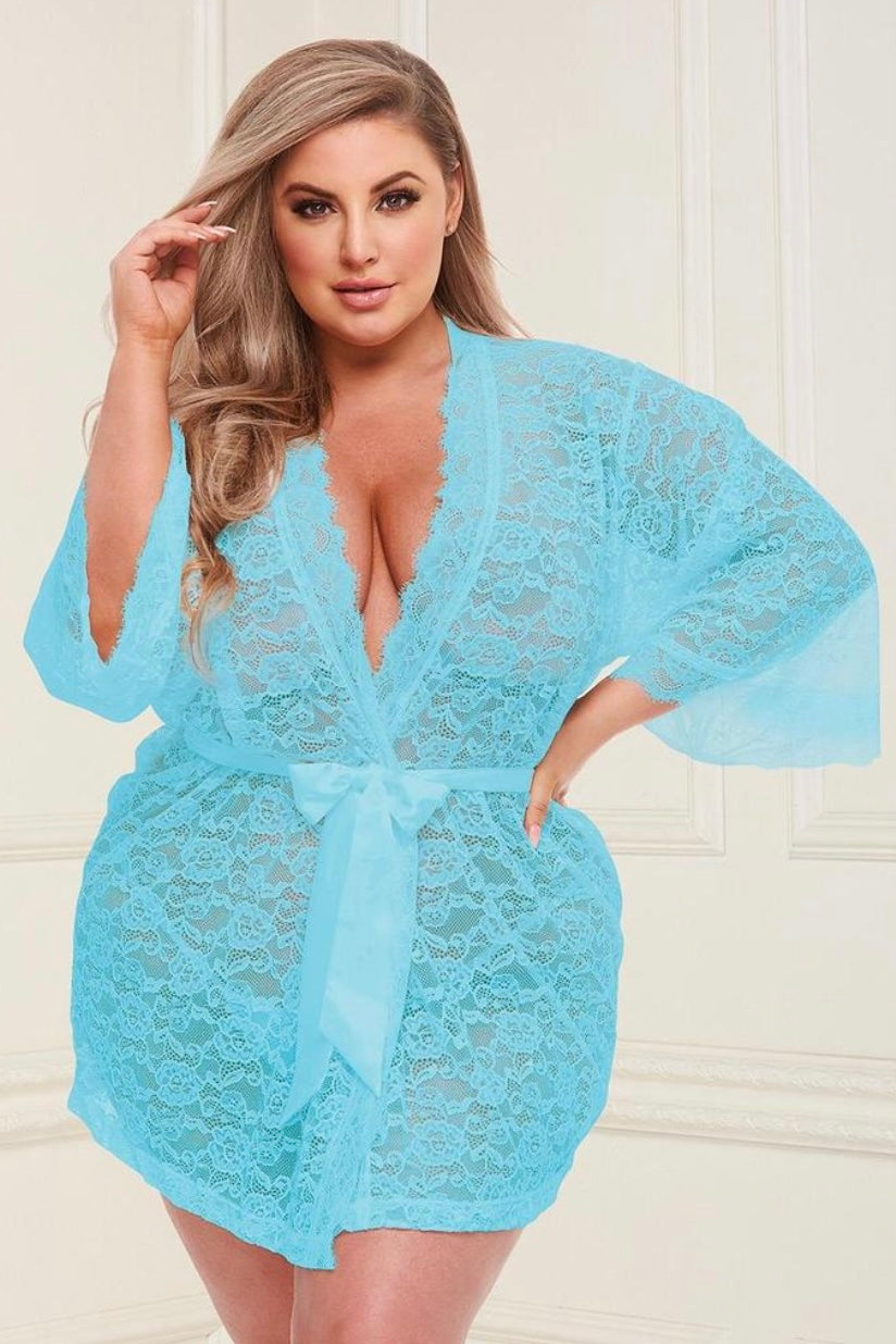 Lace robe Turquoise - CurvynBeautiful 