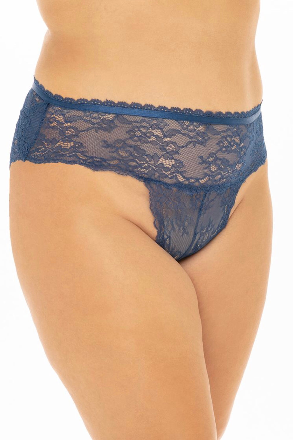 Stretch lace panty estate blue - CurvynBeautiful 