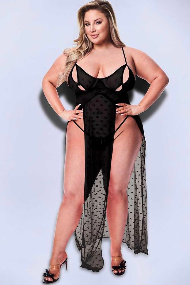 Mesh gown and g-string set - CurvynBeautiful 
