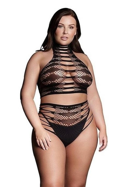 Two Piece with Open Cups, Crop Top and Pantie - CurvynBeautiful 