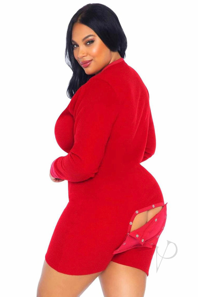 Red Romper with Cheeky Snap Closure Back Flap - CurvynBeautiful 
