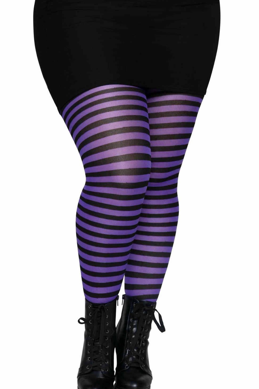 Striped tights black/purple - CurvynBeautiful 