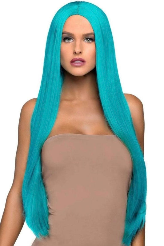 Long Straight Center Part Wig turquoise