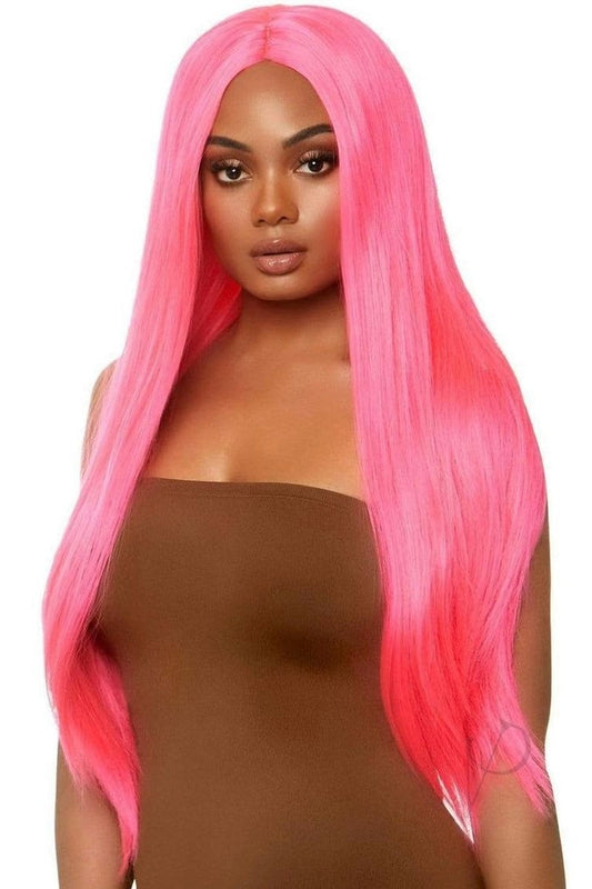 Long Straight Center Part Wig neon pink