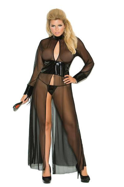 Mesh and vinyl long sleeve gown - Gown - CurvynBeautiful 